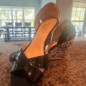 Talbots Black and Zebra Print Wedge Sandals